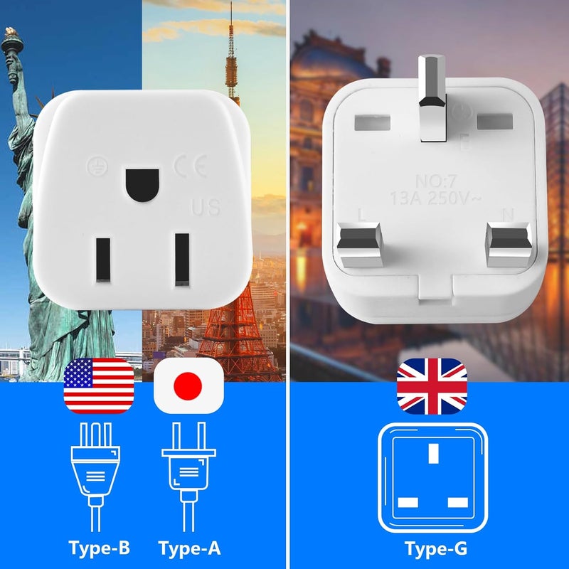 OFOAEEA US to UK Plug Adapter, 2 Pack Type G Travel Adaptor, UK Travel Plug Adapter, UK Power Adapter, Ireland Plug Adapter, for Scotland British London England Hong Kong Irish Ireland, White - Image 3